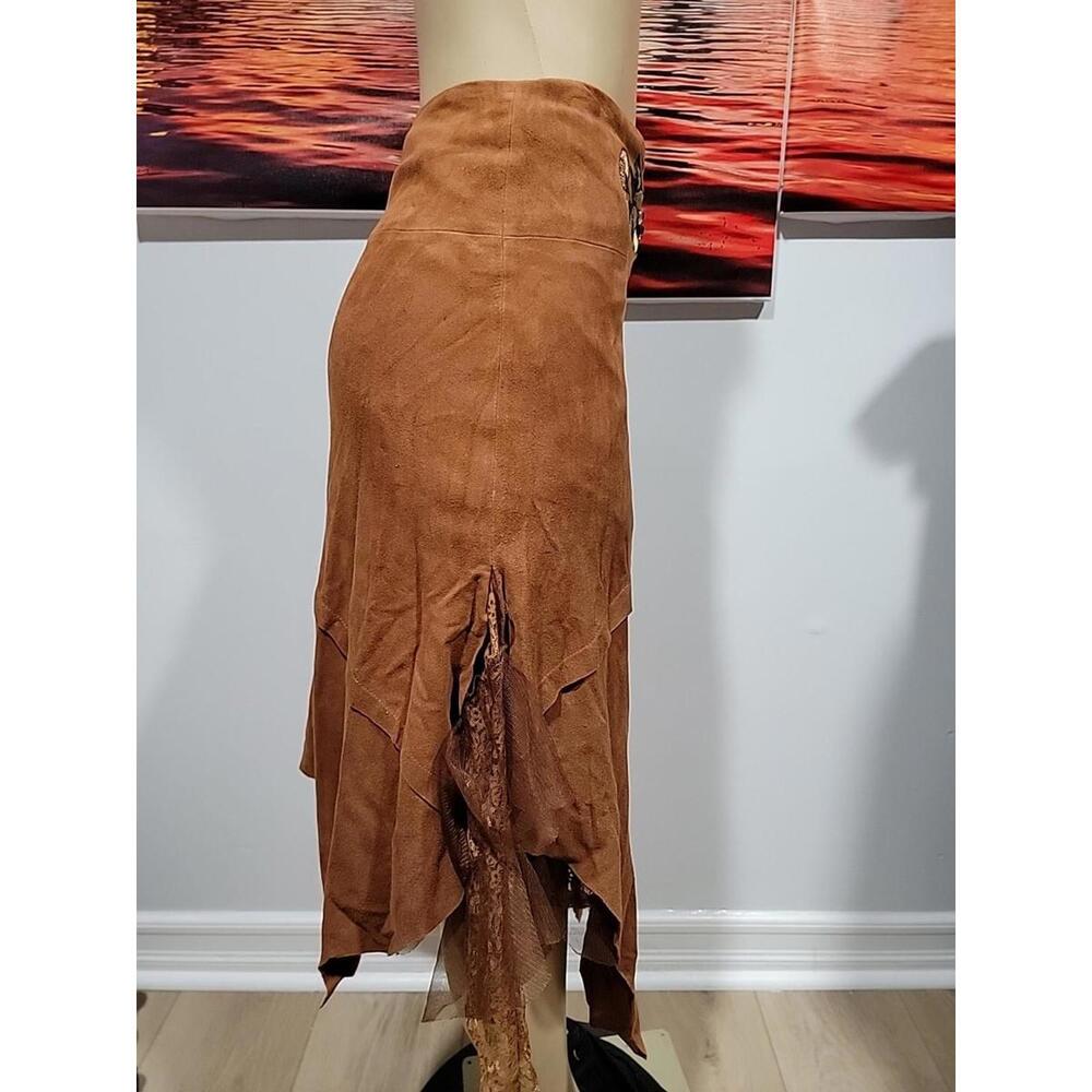 Alberto Makali (Size 6) Embroidered Suede Asymmetrical Boho Lace Layer Skirt #4 - Picture 10 of 12